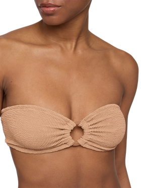 Yulia – Kamelbraunes Crinkle-Bandeau-Top