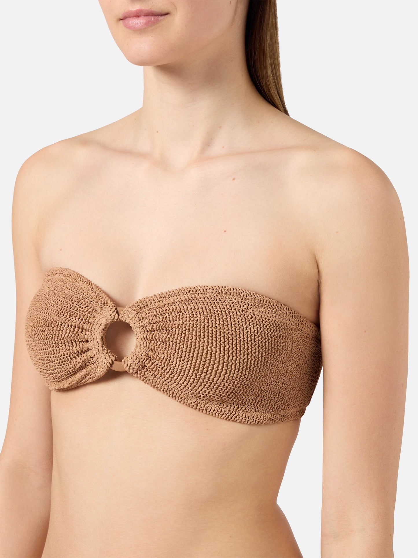 Yulia bandeau bikini top in orange crinkle fabric