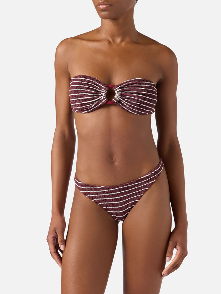 Bikini Yulia Naomi in tessuto crinkle a righe bordeaux