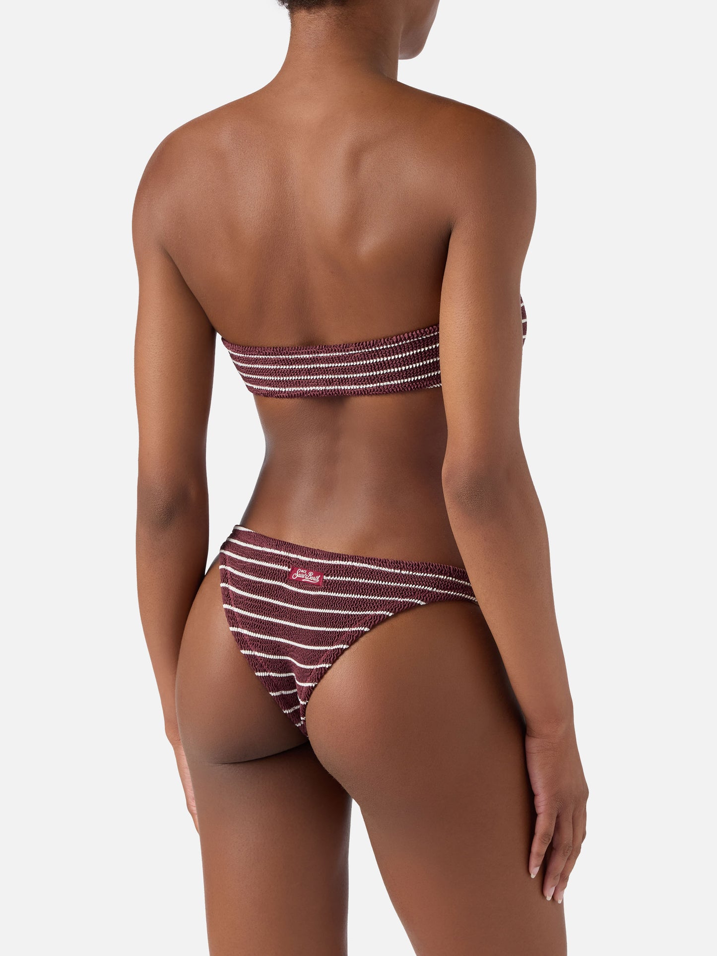 Bikini froissé rayé bordeaux et blanc Yulia Naomi 