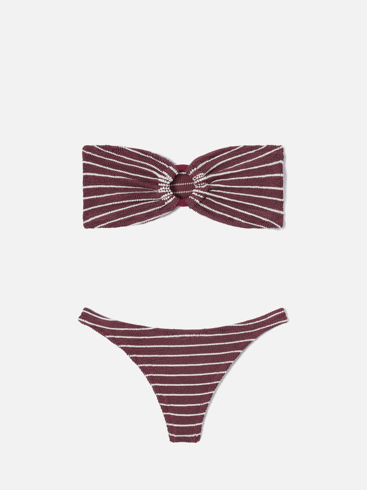 Bikini Yulia Naomi in tessuto crinkle a righe bordeaux