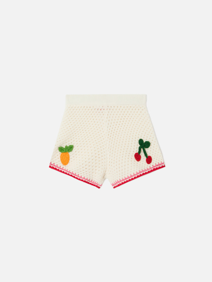 Yvette Jr cotton blend shorts in white with embroidered patches