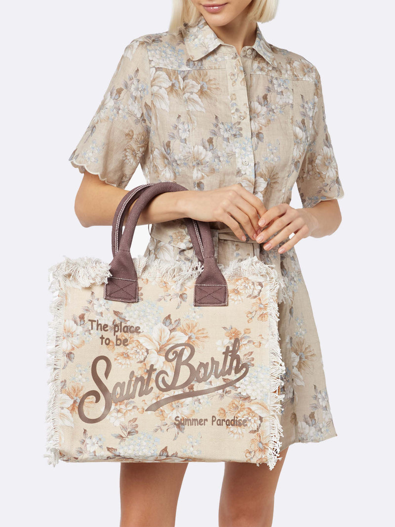Vanity-Einkaufstasche aus Baumwollcanvas mit Blumenmuster