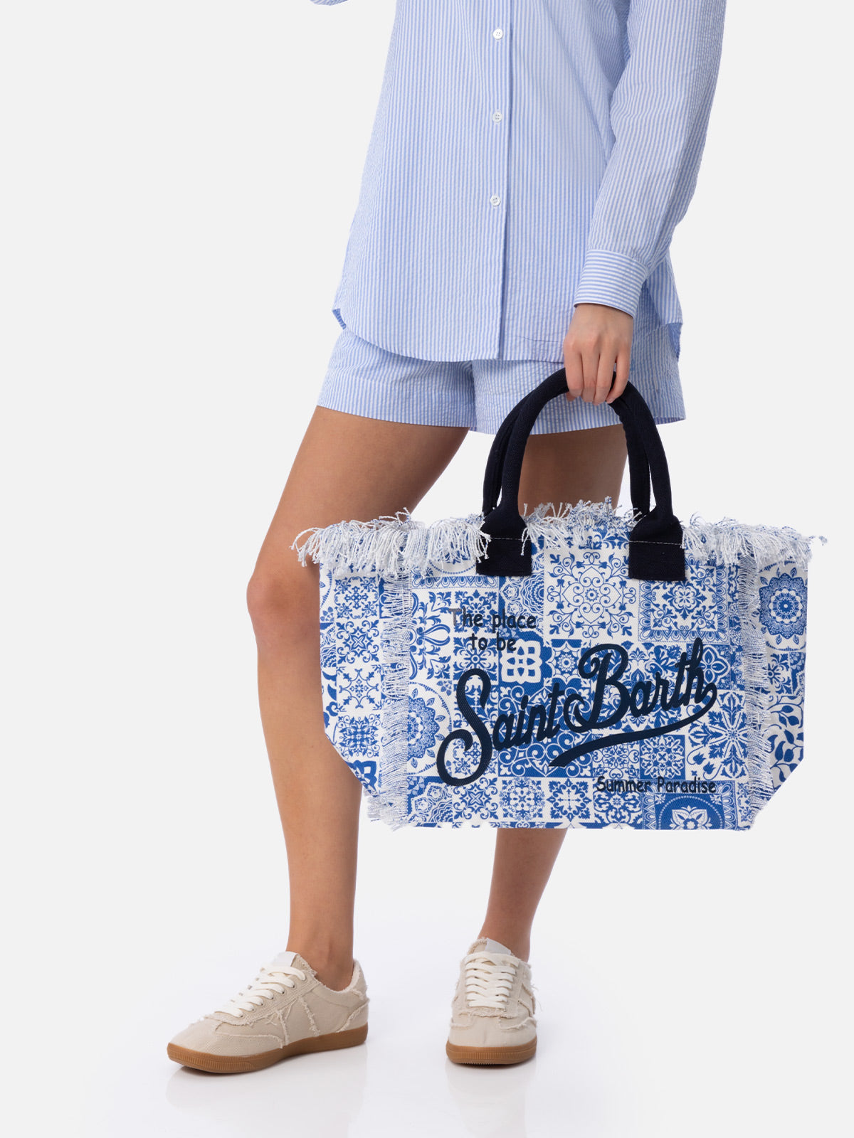 Vanity-Einkaufstasche aus Baumwollcanvas mit Maiolica-Patch