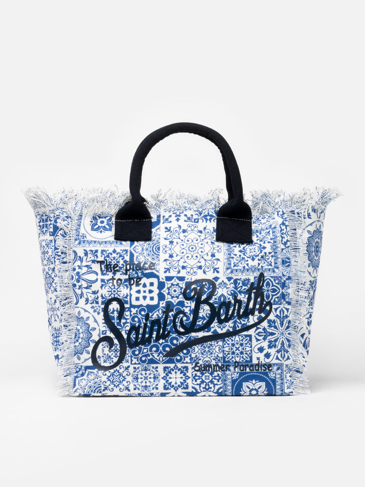 Vanity-Einkaufstasche aus Baumwollcanvas mit Maiolica-Patch