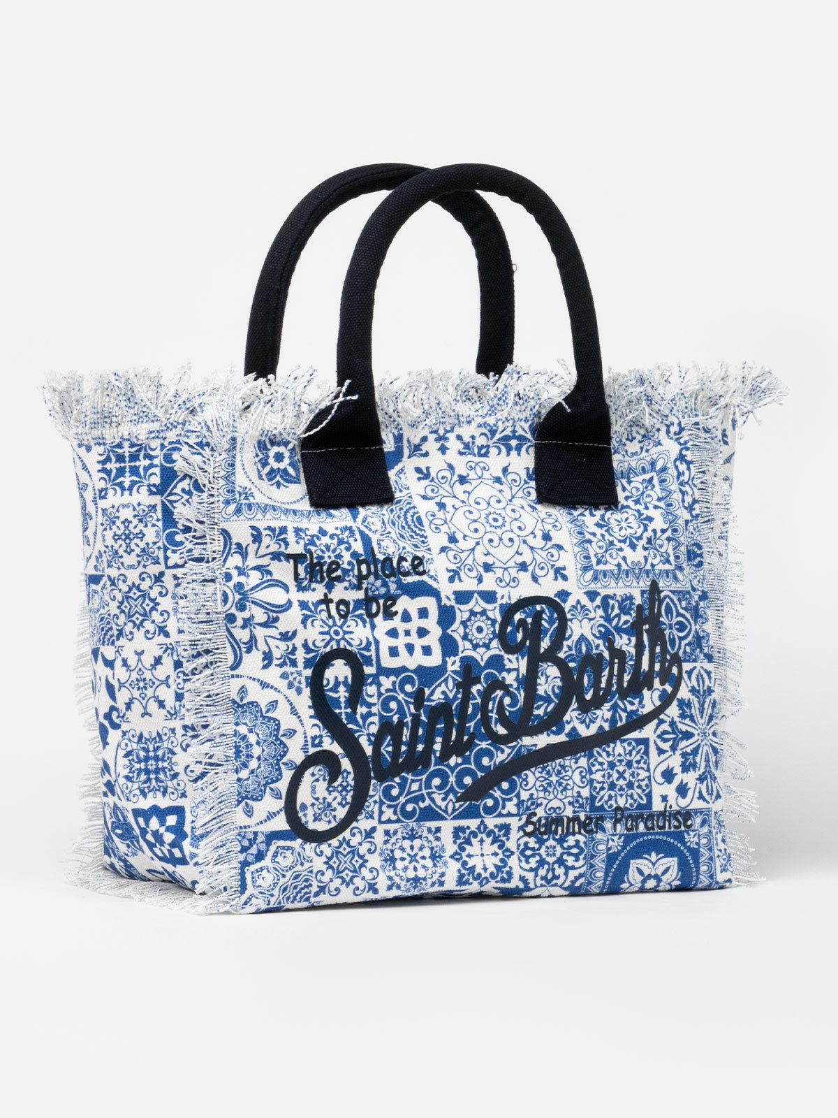 Vanity-Einkaufstasche aus Baumwollcanvas mit Maiolica-Patch