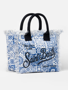 Vanity-Einkaufstasche aus Baumwollcanvas mit Maiolica-Patch