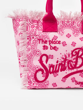 Borsa tote Vanity in tela di cotone rosa con motivo bandana