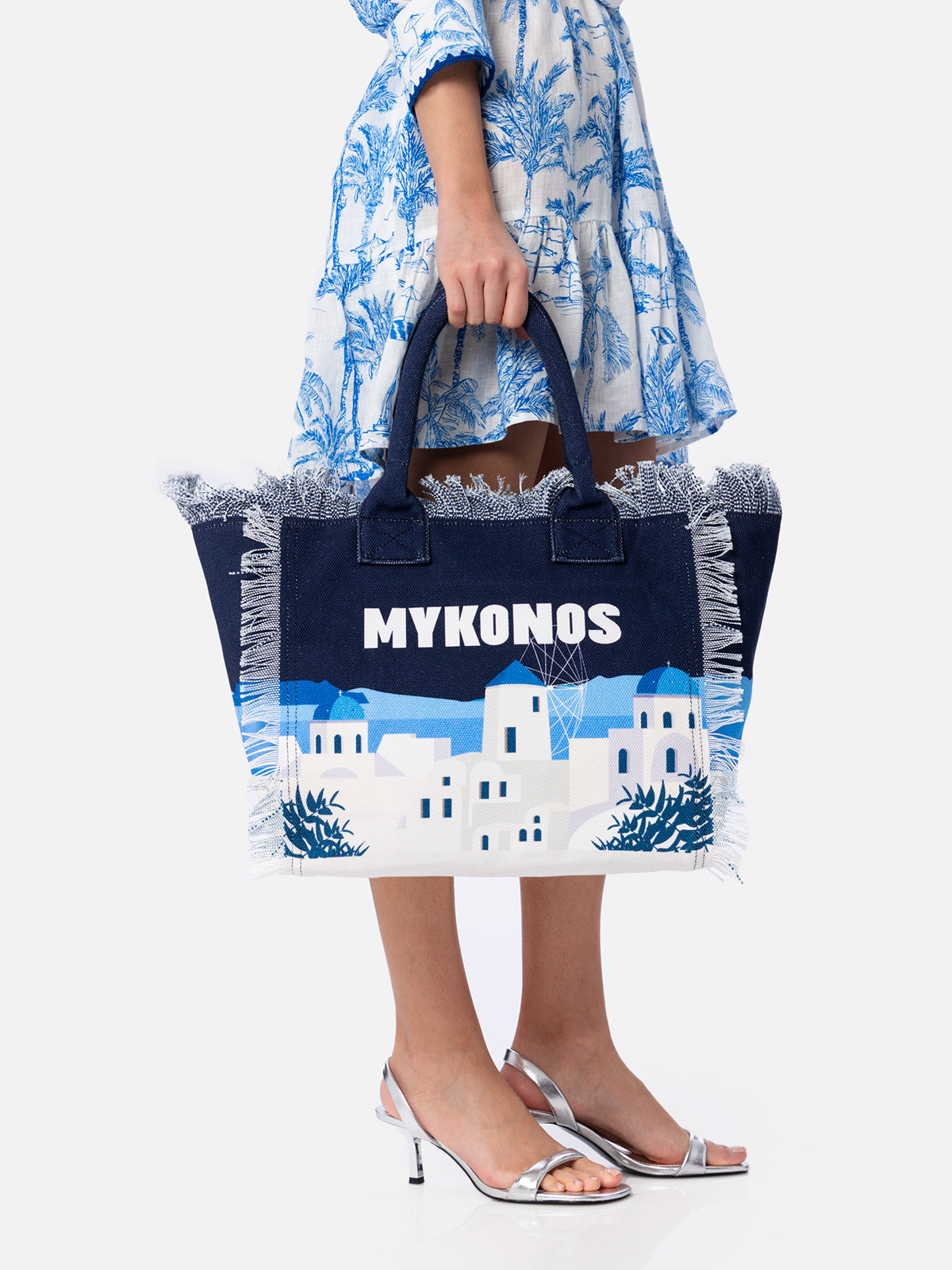Vanity-Einkaufstasche aus Baumwollcanvas mit Mykonos-Postkarte