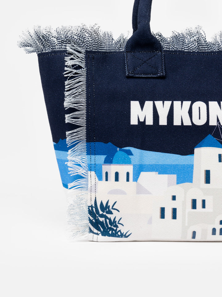 Vanity-Einkaufstasche aus Baumwollcanvas mit Mykonos-Postkarte