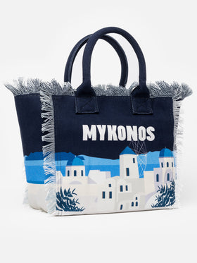 Vanity-Einkaufstasche aus Baumwollcanvas mit Mykonos-Postkarte
