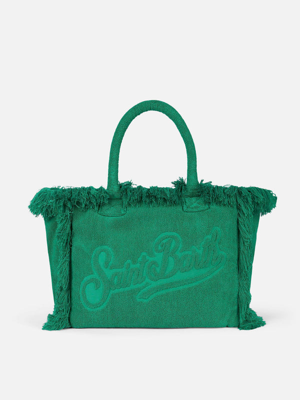 Grüne Vanity-Umhängetasche aus Frottee mit geprägtem Logo