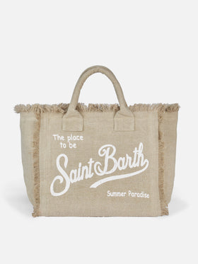 Vanity Schultertasche aus beigefarbenem Leinen