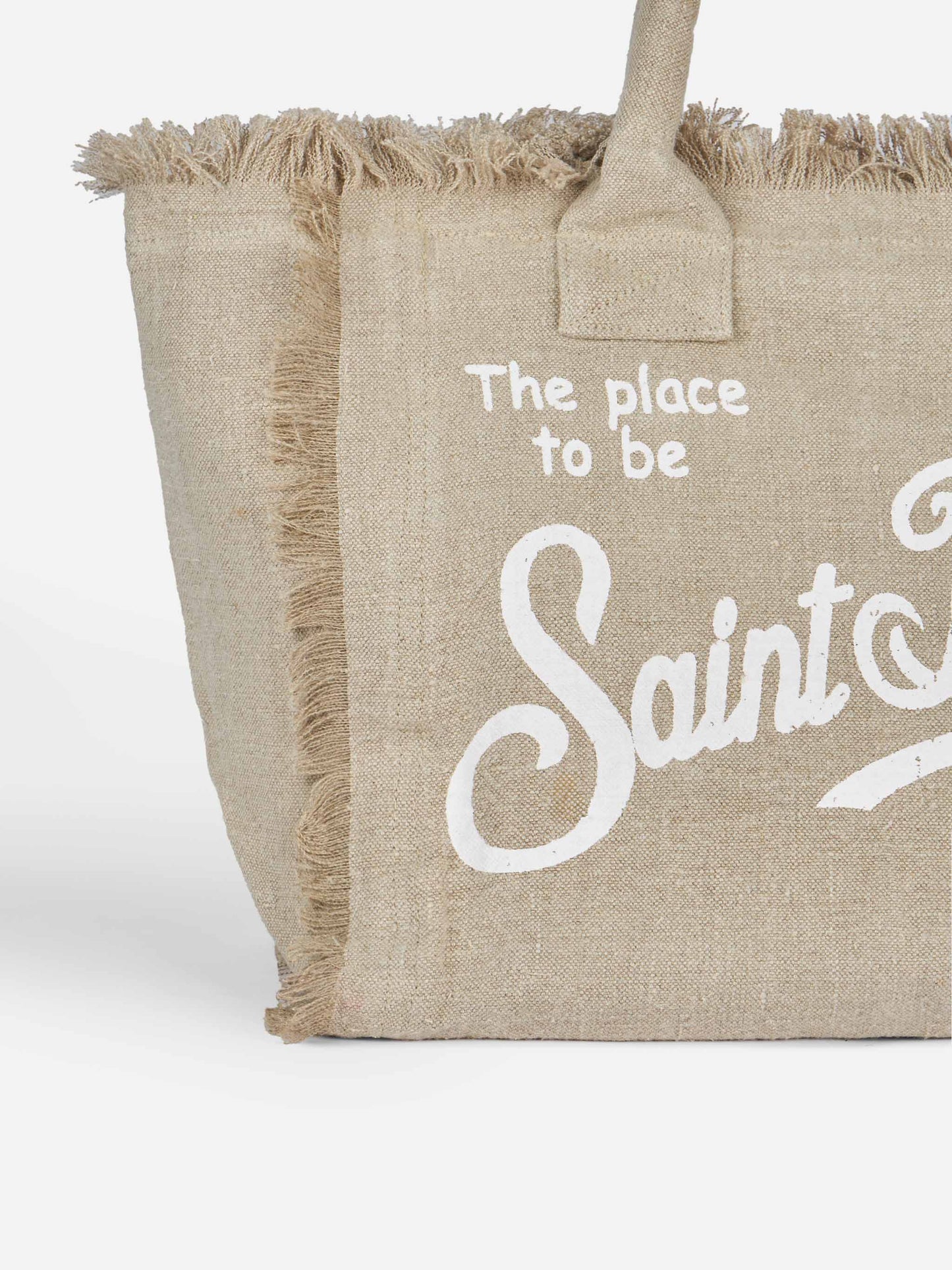 Vanity Schultertasche aus beigefarbenem Leinen