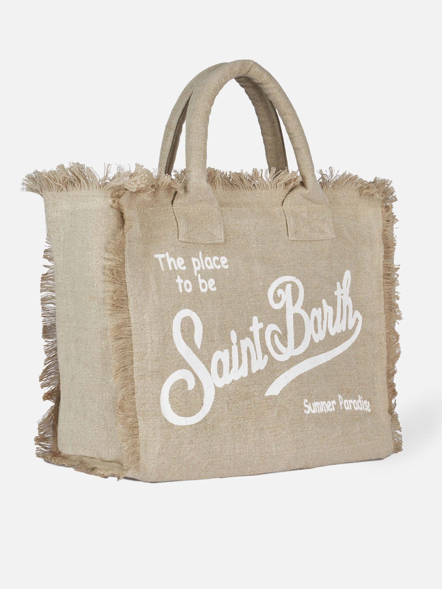 Vanity Schultertasche aus beigefarbenem Leinen