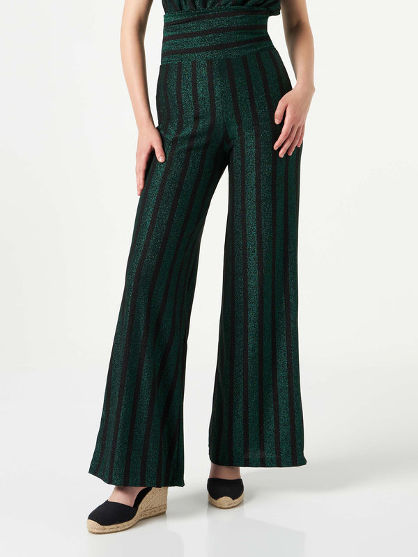 Black and green glitter striped palazzo pants