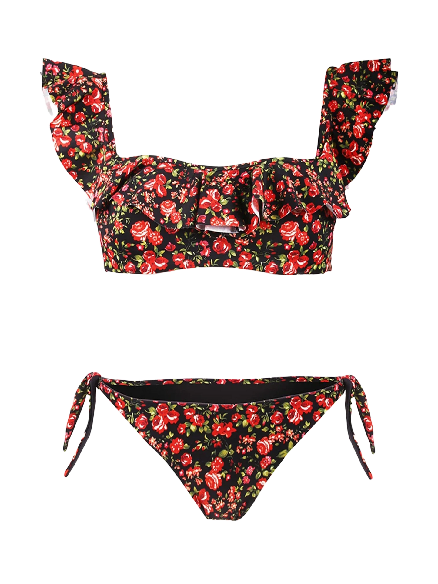 Bandeau-Bikini mit Blumenmuster und Rüschen