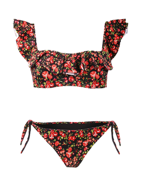 Bandeau-Bikini mit Blumenmuster und Rüschen
