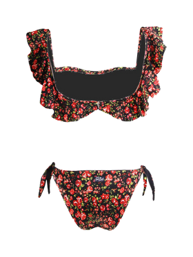 Bandeau-Bikini mit Blumenmuster und Rüschen
