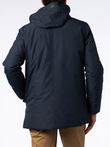 Man hooded blue Voyager parka jacket