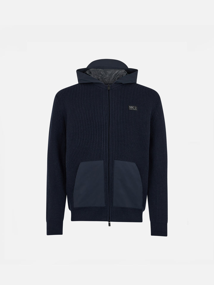 Pullover für Jungen mit durchgehendem Reißverschluss, Wiberg Jr, Kapuze aus technischem Stoff und Taschen