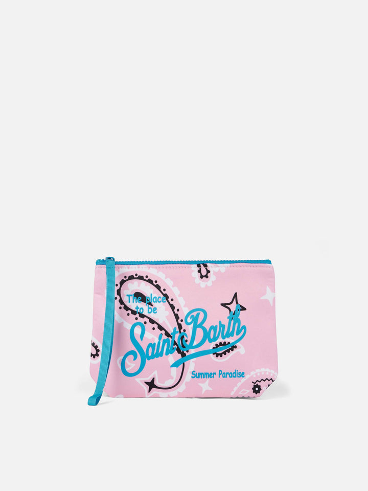 Pochette Aline in scuba con stampa paisley rosa