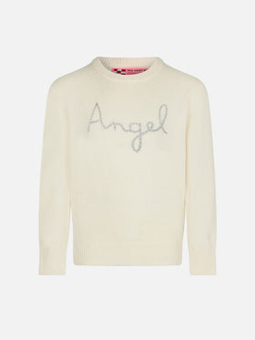 Weißer Pullover für Mädchen mit Engelsflügel-Stickerei