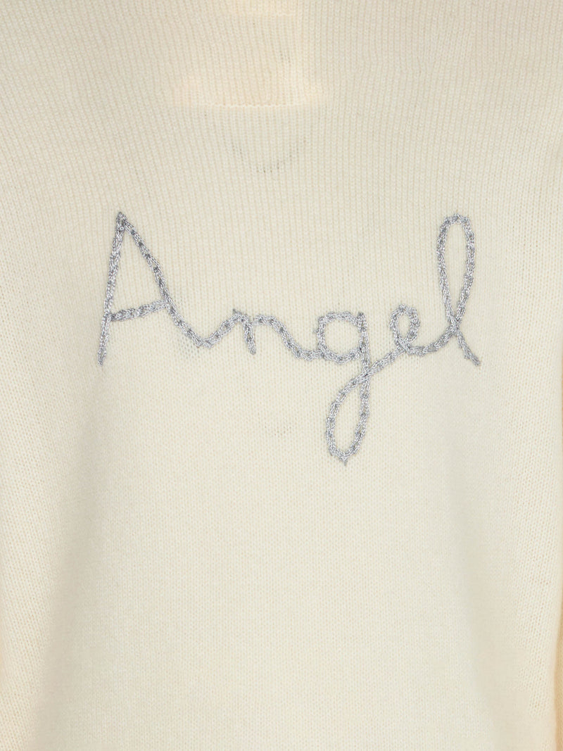 Weißer Pullover für Mädchen mit Engelsflügel-Stickerei