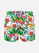 Boy swim shorts with basket print