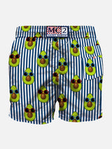 Blau gestreifte mittellange Badeshorts mit Avocado-Print