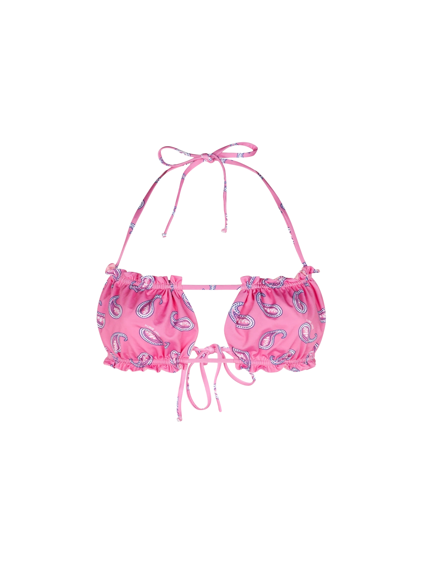 Woman bandeau top swimsuit with paisley print
