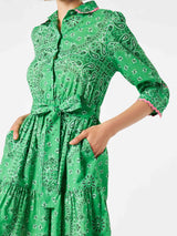 Kurzes Kleid aus Baumwolle mit Bandanna-Print und Stickereien
