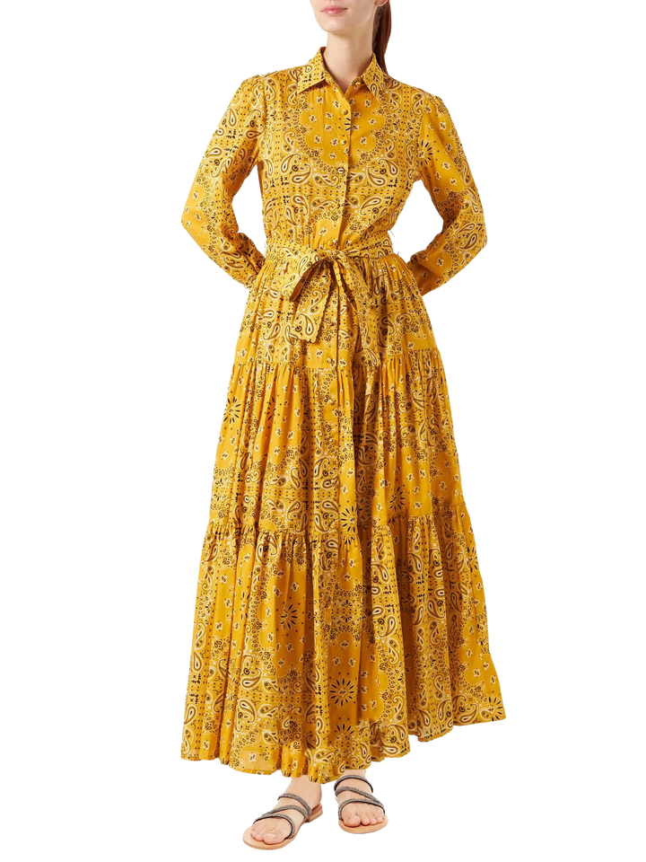 Ockerfarbenes langes Bandanna-Kleid für Damen von Jensen