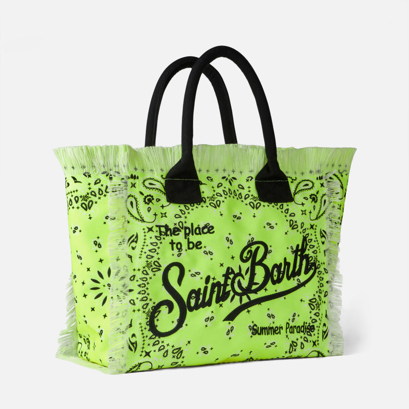 Borsa a spalla Vanity giallo fluo con stampa bandana