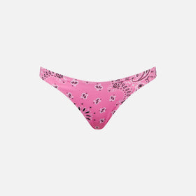 Woman cheeky swim briefs with pink bandanna print