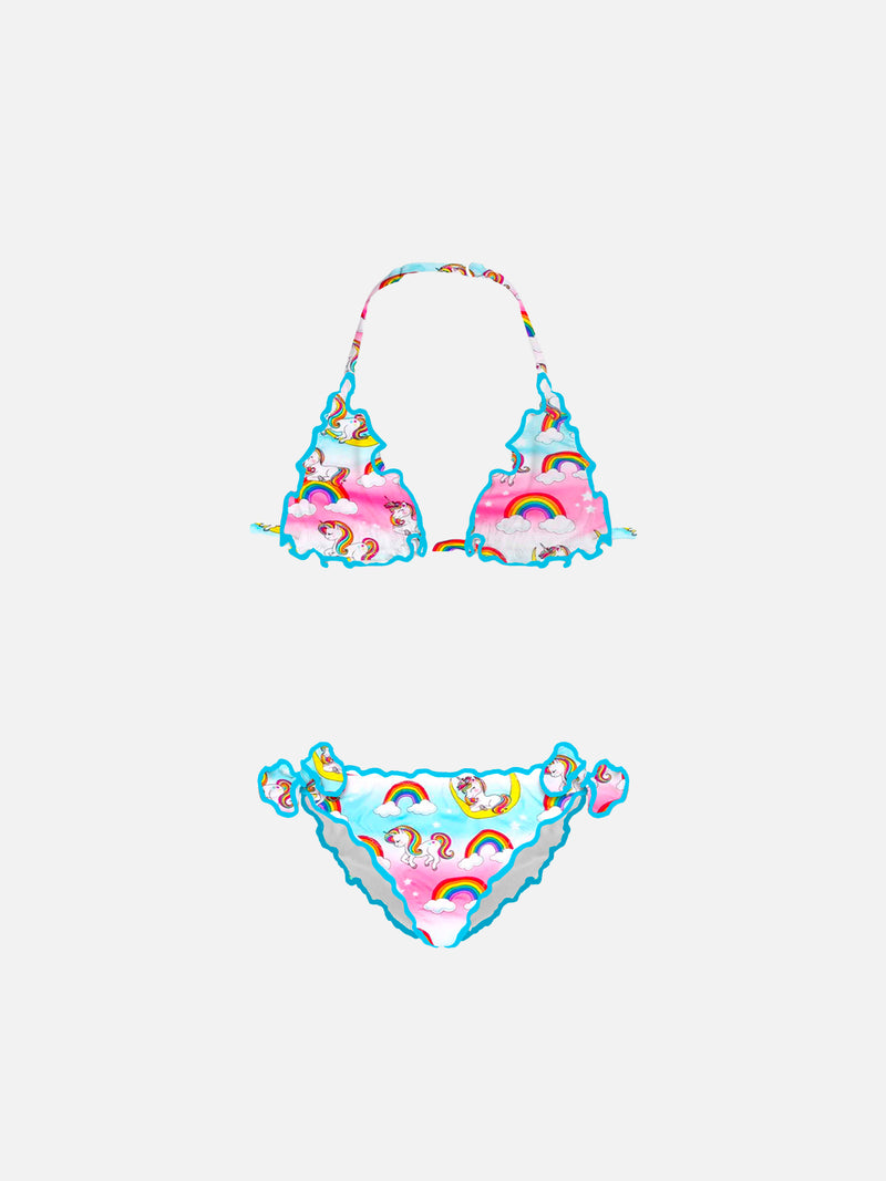 Girl triangle bikini with unicorn print