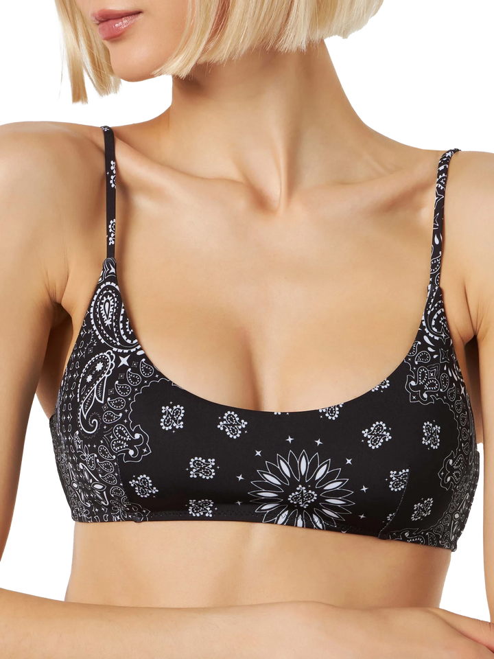 Woman black bralette swimsuit with bandanna pattern - MC2 Saint Barth