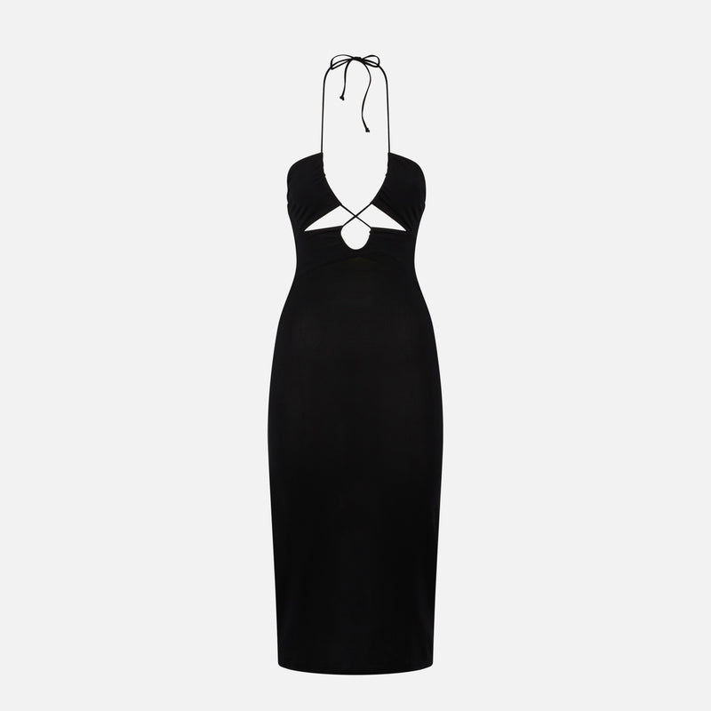 Schwarzes Longuette-Kleid mit Ausschnitten