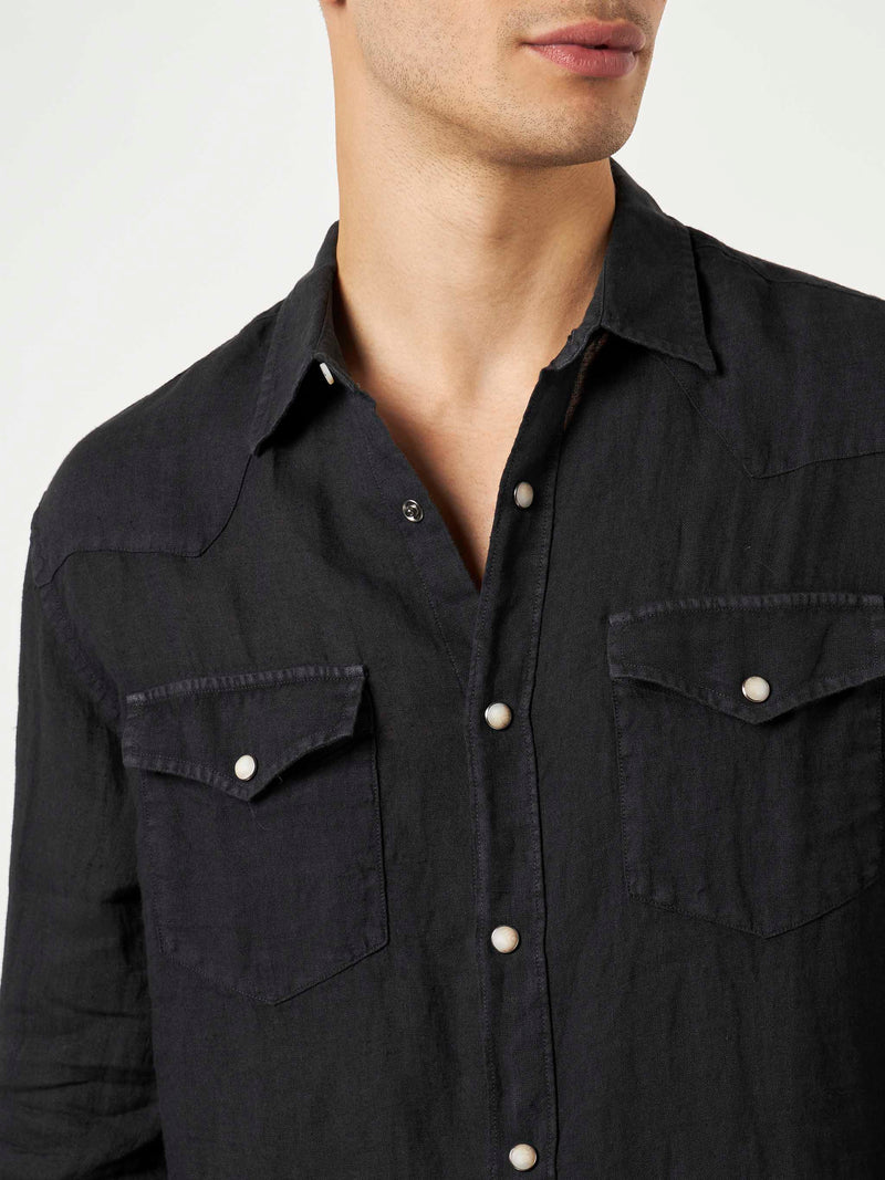 Camicia da uomo in lino nero