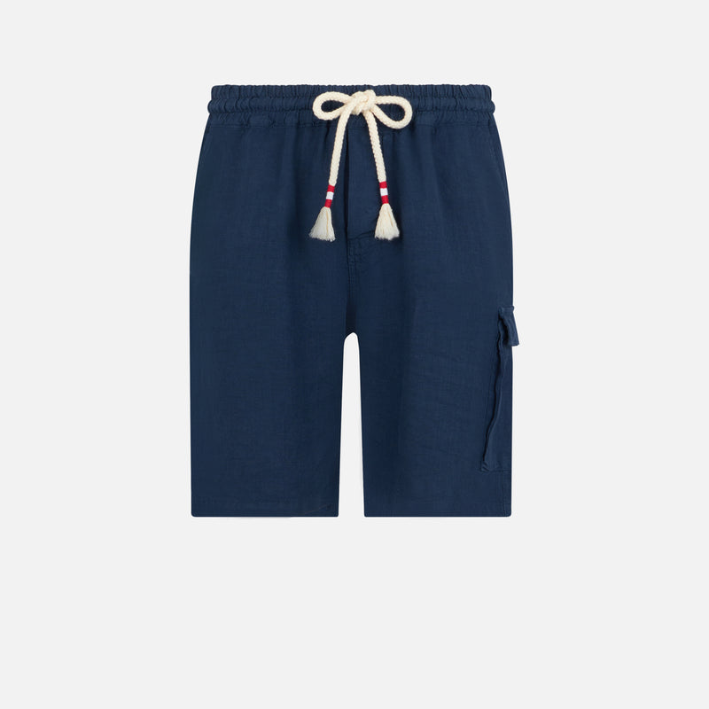 Man linen blue navy bermuda shorts