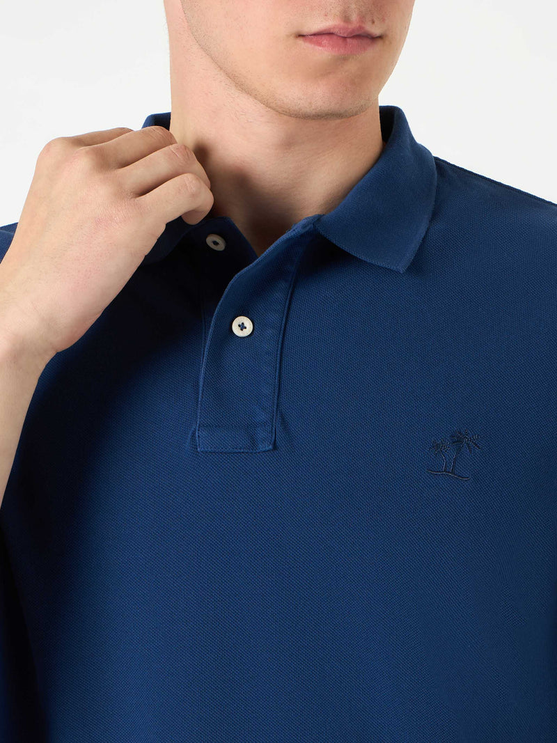 Polo in denim piquet con logo St. Barth effetto vintage