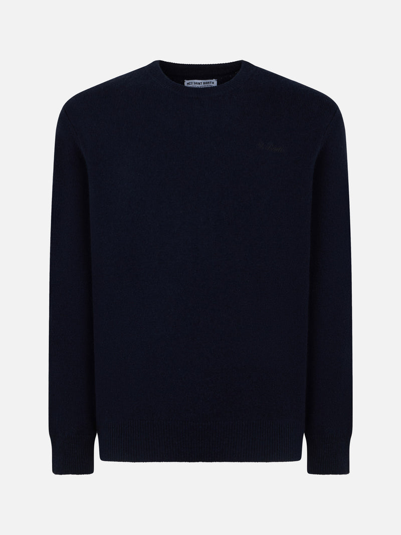 Man crewneck blue sweater with St. Barth embroidery