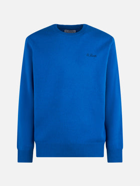 Man crewneck bluette sweater with St. Barth embroidery - MC2 Saint Barth