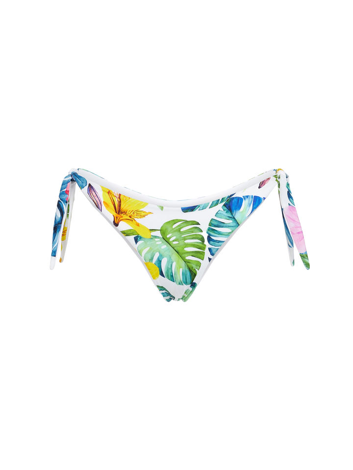 Woman bandeau bikini with tropical print