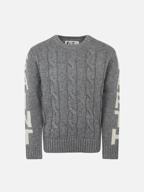 Boy grey cable knit sweater Bergen Jr with Saint Barth jacquard - MC2 Saint Barth