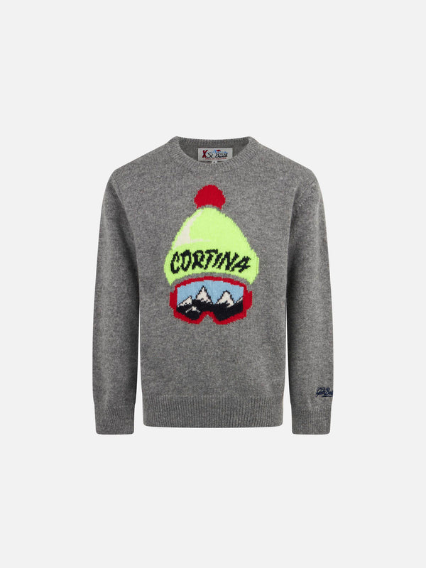 Boy crewneck sweater with Cortina hat print