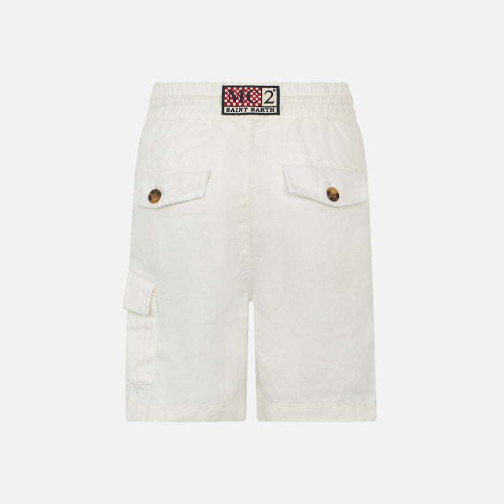 Weiße Leinen-Bermudashorts