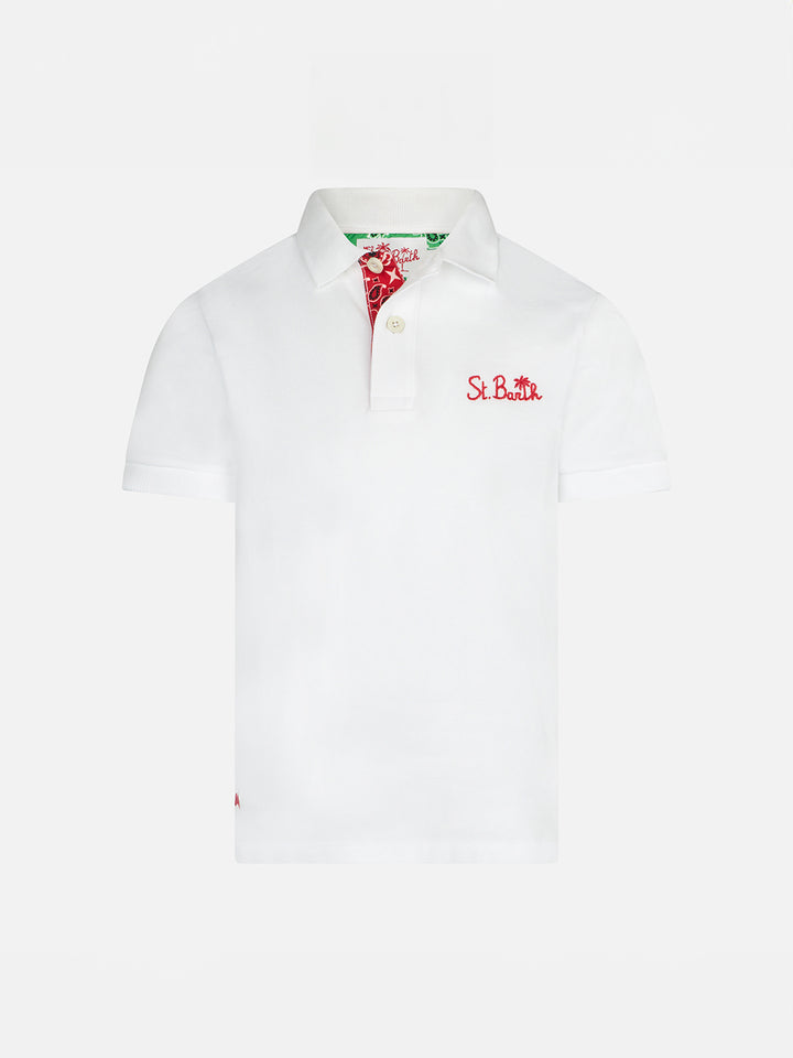 Boy white cotton piquet polo with embroidery