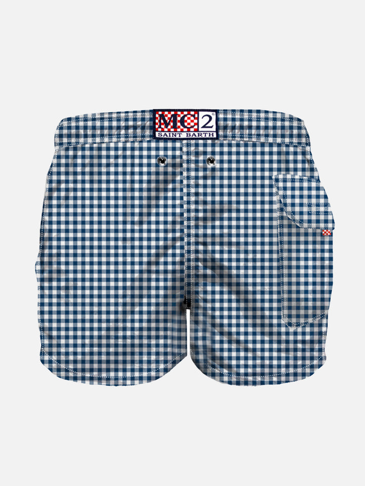 Badeshorts für Jungen mit blauem Vichy-Muster