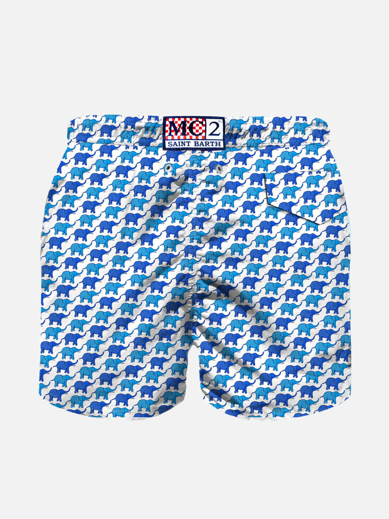 Boy light fabric swim shorts with elephant print